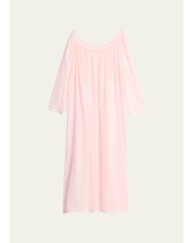 Celestine Elyse 3 Ruched Lace-trim Cotton Nightgown - Pink