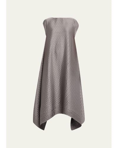 Issey Miyake Gleam Pleats Textured Asymmetric Midi Dress - Gray