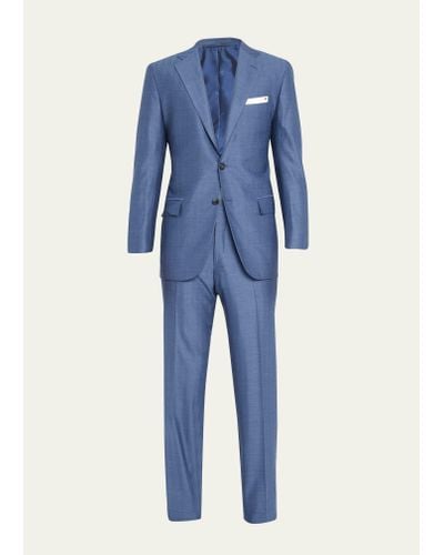 Kiton Wool-cashmere Herringbone Suit - Blue
