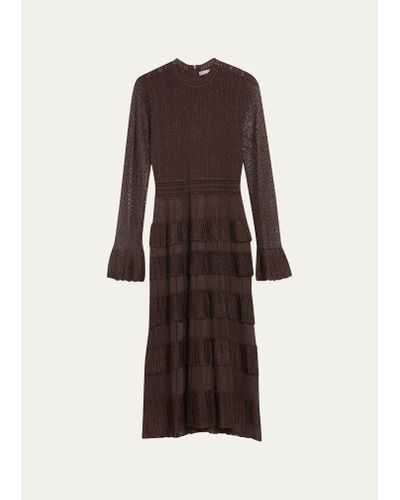 Lela Rose Piper Knit Maxi Dress With Tiered Ruffle Detail - Brown