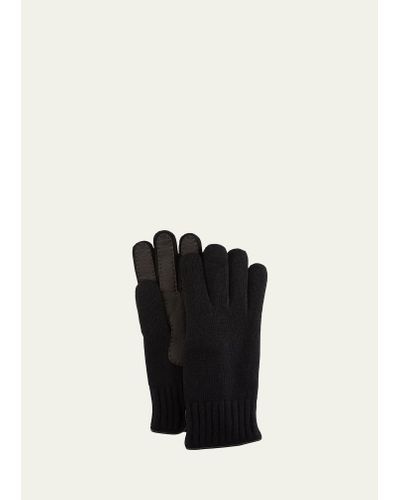 Bergdorf Goodman Cashmere Jersey Gloves W/ Deerskin Palms - Black
