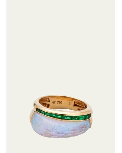 Stephen Webster 18k Yellow Gold Ch2 Slimline Ring With Opalescent Quartz Crystal Haze And Emeralds - Multicolor