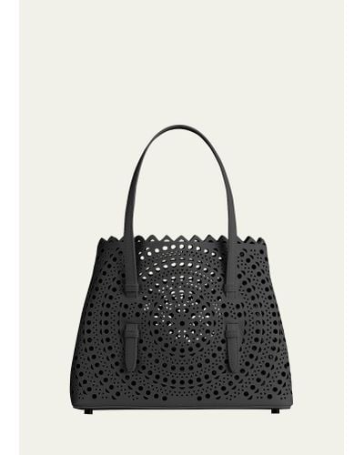 Alaïa Mina 32 Tote Bag In Vienne Perforated Leather - Black