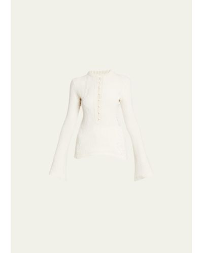 Chloé Lace-insert Flare-sleeve Rib Top - Natural