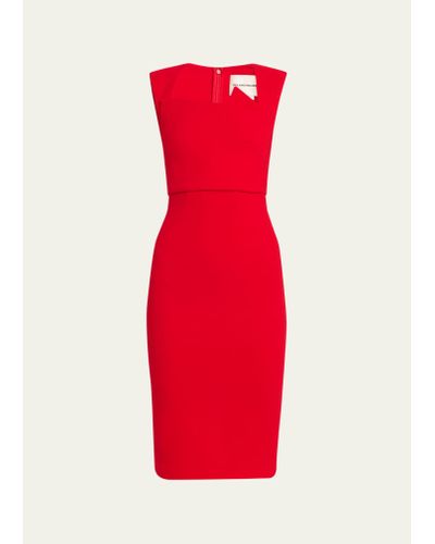 Roland Mouret Wool Crepe Asymmetric Midi Dress - Red
