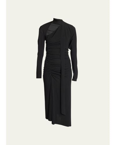Victoria Beckham Slash-neck Ruched Asymmetric Midi Dress - Black