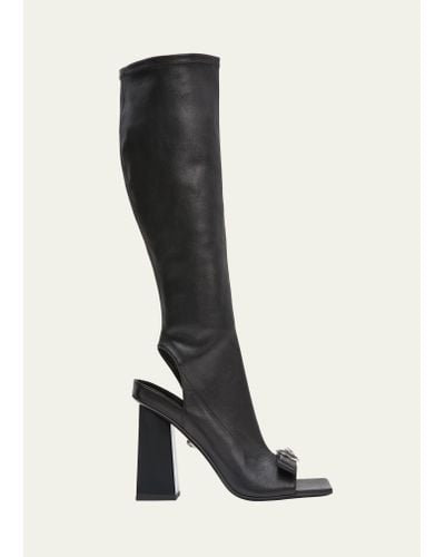 Versace Gianni Ribbon Leather Open-toe Boots - Black