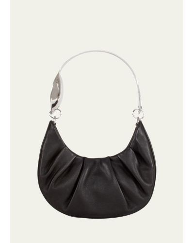 Puppets and Puppets Spoon Leather Hobo Bag - Black