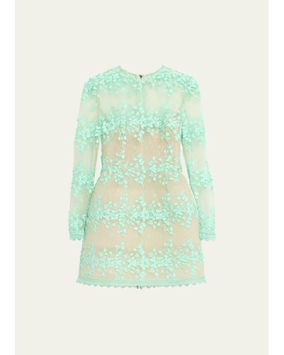 Bronx and Banco Masey Applique And Floral Lace Mini Dress - Green