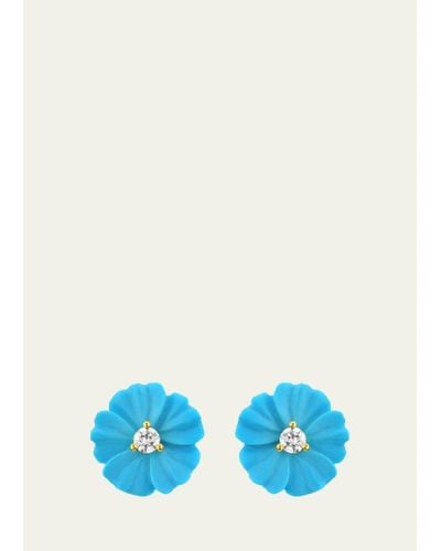 Paul Morelli 18k Yellow Gold Flower Stud Earrings With Diamonds And Turquoise - Blue