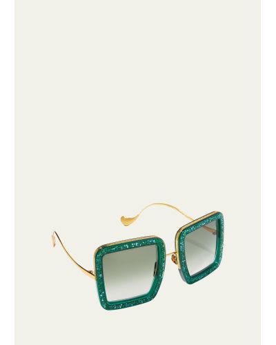 Anna Karin Karlsson Beaming Sky Swarovski Square Acetate Sunglasses - Green