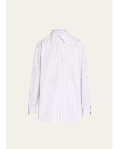 Lafayette 148 New York Striped Button-sleeve Shirt - White