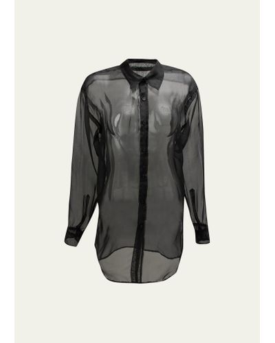 SPRWMN Sheer Oversized Silk Shirt With Pocket - Gray