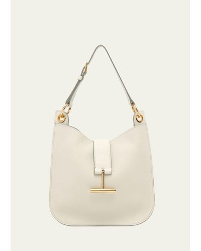 Tom Ford Tara Small Hobo Crossbody In Grained Leather - Natural