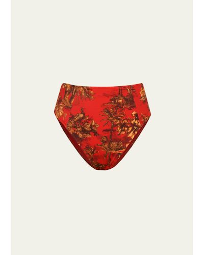 L'Agence Vanessa Jungle High Waisted Bikini Bottoms - Red