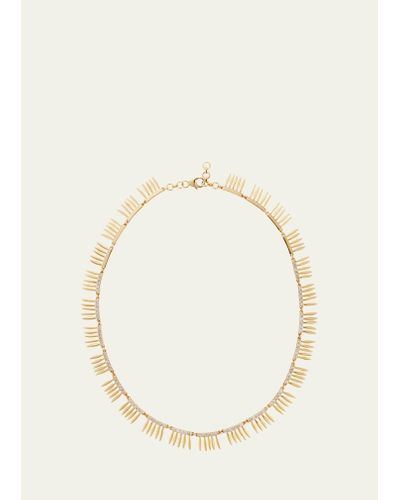 Ileana Makri 18k Yellow Gold Grass Sunny Leaves Necklace With Light Brown Diamonds - Natural