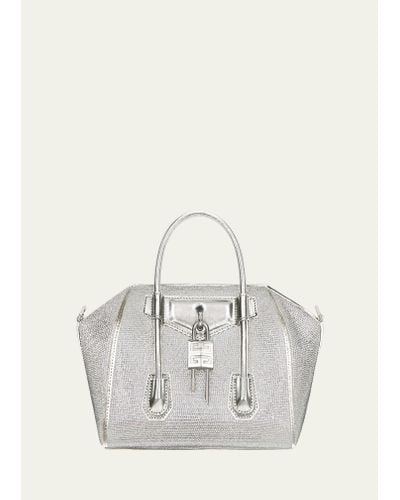 Givenchy Antigona Lock Mini Top Handle Bag In Satin Strass - White