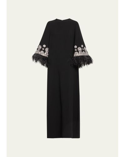 Andrew Gn Crystal Wide Feather Sleeve Gown - Black