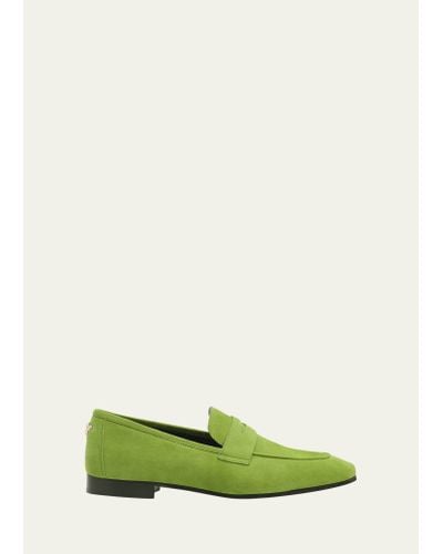 Bougeotte Suede Flat Penny Loafers - Green