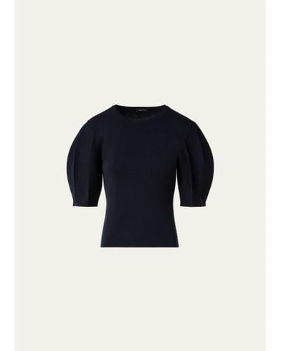 Akris Silk Cotton Knit With Volume Puff Sleeves - Blue