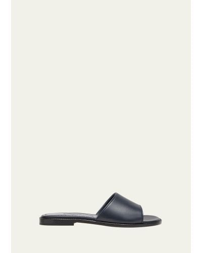Manolo Blahnik Safinanu Leather Flat Slide Sandals - White
