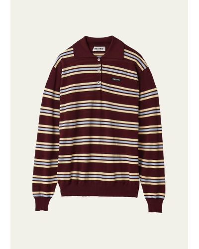 Miu Miu Stripe Knit Polo Sweater - Red