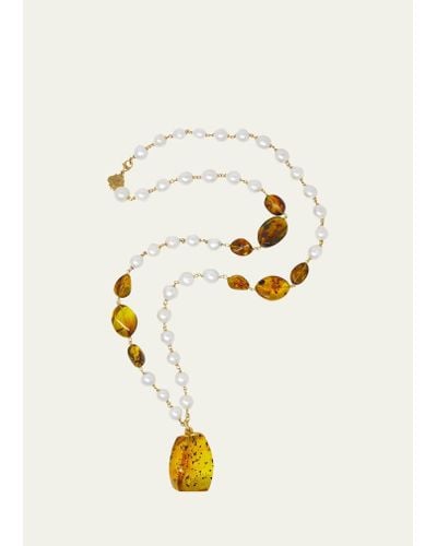 Grazia And Marica Vozza 14k Yellow Gold Amber And Freshwater Pearl Necklace - White