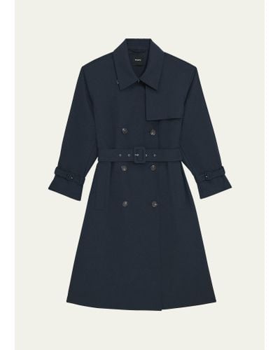Theory Double-breasted Wool-blend Trench Coat - Blue