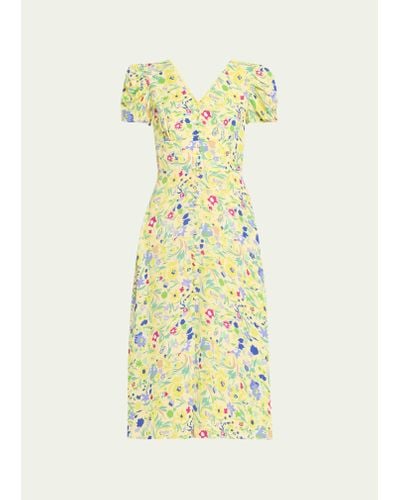 Saloni Margot Button-front Midi Dress - Yellow