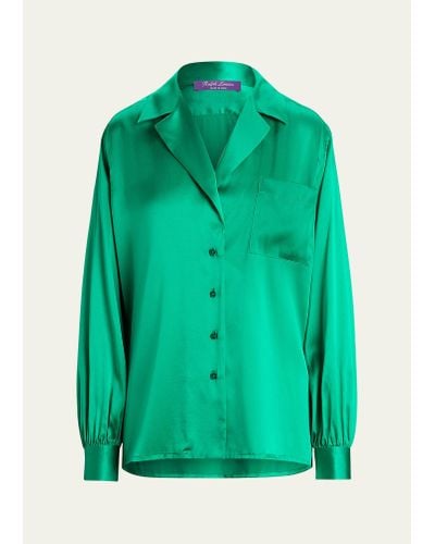 Ralph Lauren Collection Roslin Stretch Charmeuse Button-front Shirt - Green