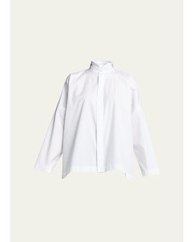 Eskandar Wide Longer-back Double Stand Collar Shirt (mid Plus Length) - White