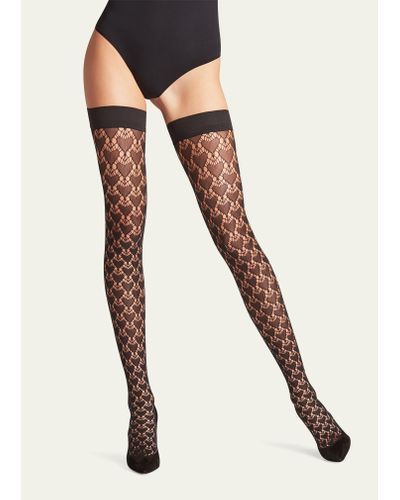 FALKE Emotion Lace Heart Stay-up Thigh-highs - Black