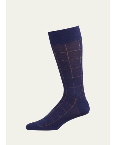 Marcoliani Mousse Of Modal Windowpane Socks - Blue