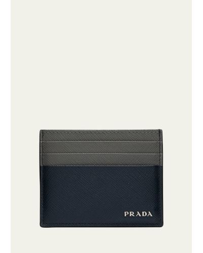 Prada Bicolor Saffiano Leather Card Holder - Gray