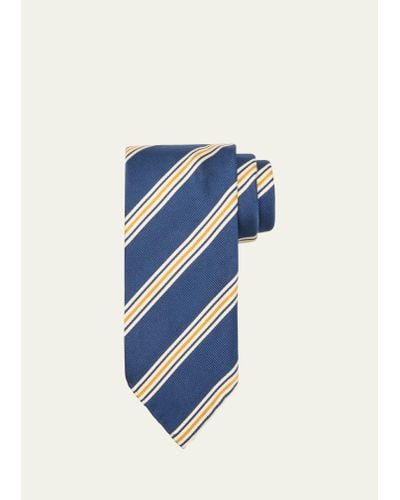 Cesare Attolini Multi-stripe Silk Tie - Blue