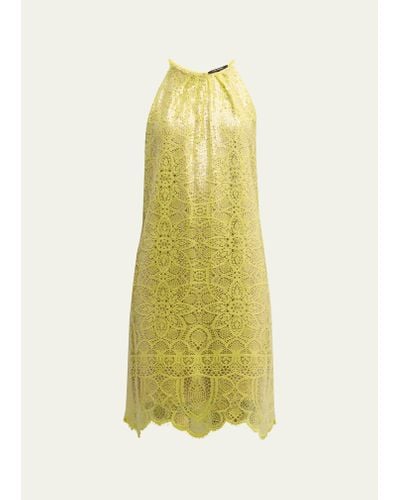 Kobi Halperin Maya Sequin Lace Halter Midi Dress - Yellow