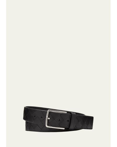 Bottega Veneta Cintura Intrecciato Leather Belt - White