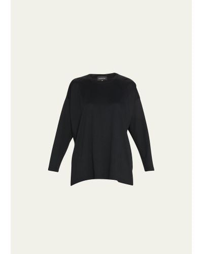 Eskandar A-line Long-sleeve Cotton T-shirt - Black