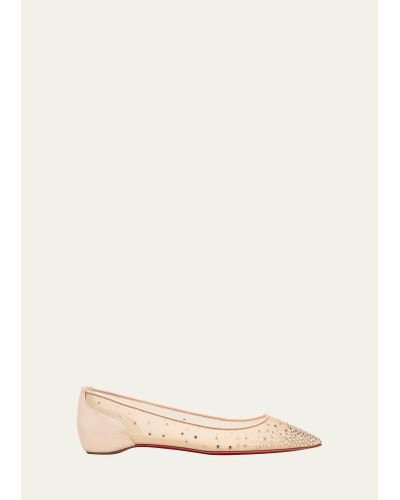 Christian Louboutin Red Sole Strass Mesh Ballet Flats - Natural