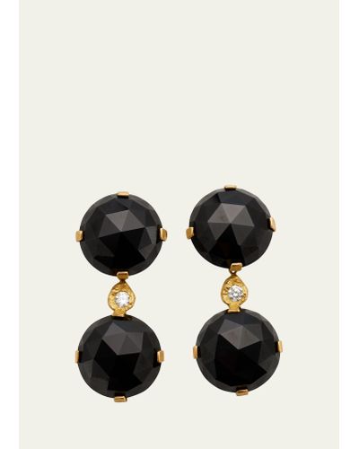 Elhanati Evita Big Earrings In 18k Solid Yellow Gold With Black Spinel And Top Wesselton Vvs Diamonds