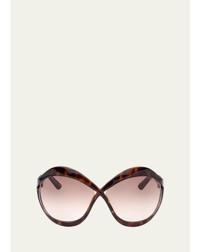 Tom Ford Carine Cross-bridge Acetate Butterfly Sunglasses - Natural