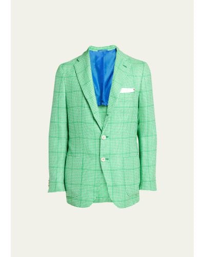 Kiton Cashmere Houndstooth Check Sport Coat - Green