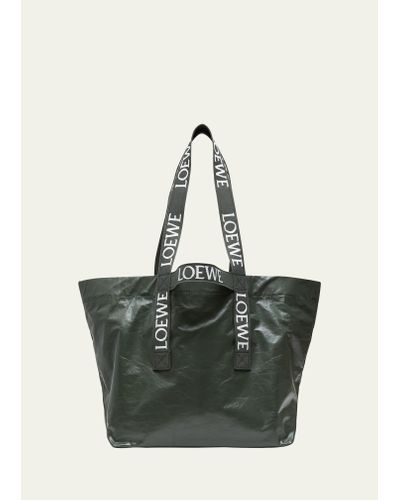 Loewe Leather Fold Shopper Bag - Natural