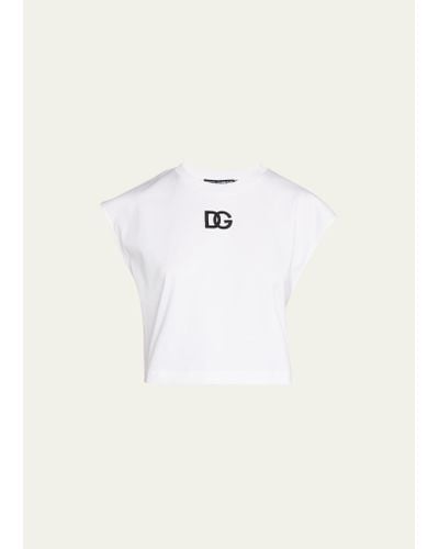 Dolce & Gabbana Interlock Jersey Top With Dg Logo Patch - Natural