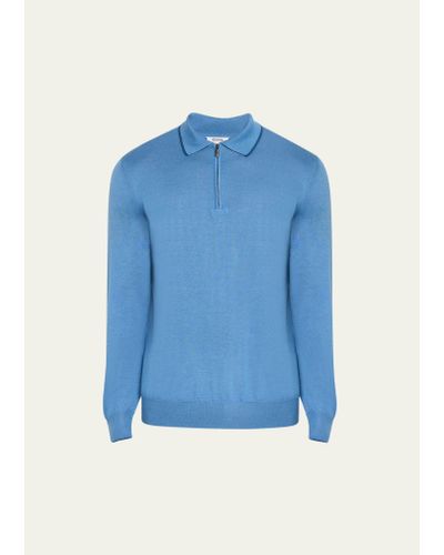 Cesare Attolini Cashmere-silk Quarter-zip Polo Sweater - Blue