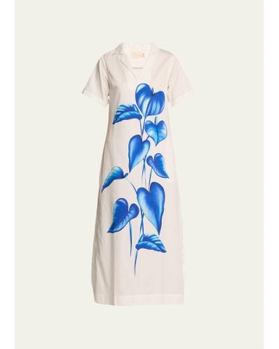 VERANDAH Peace Lily-printed Shirtdress - Blue