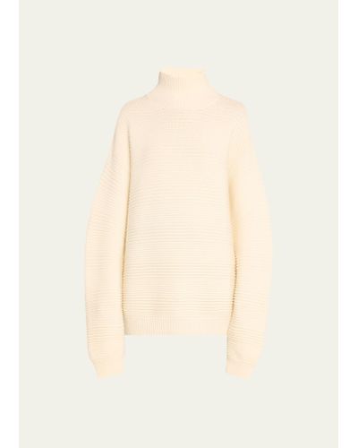 Brandon Maxwell Garter Stitch High-neck Wool Sweater - Natural