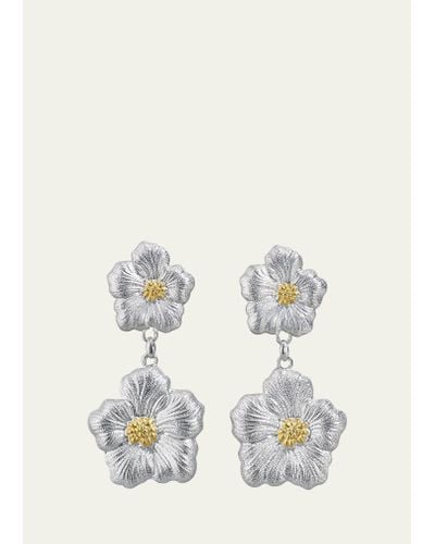 Buccellati Blossoms Gardenia Sterling Silver And 18k Yellow Gold Pendant Earrings - White