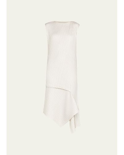 Issey Miyake Linen-like Pleats Asymmetric Midi Dress - Natural