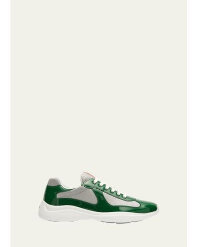 Prada America's Cup Patent Leather & Technical Fabric Sneakers - Green